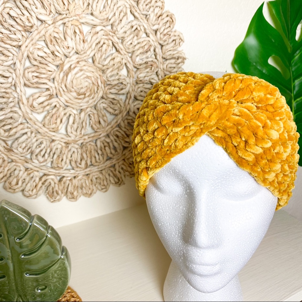 Velvet Headwrap Twisted Earwarmer Handmade mustard